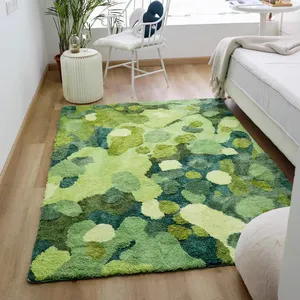 Alfombras y corredores de mesita de noche suaves, antideslizantes, bajo pedido, para sala de estar, absorbente de agua, diseño de bosque musgo, venta al por mayor