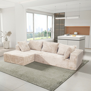 <span class=keywords><strong>Canapé</strong></span> d'angle <span class=keywords><strong>en</strong></span> velours côtelé beige, <span class=keywords><strong>tissu</strong></span> rayé doux, pour salon - Product Image 1