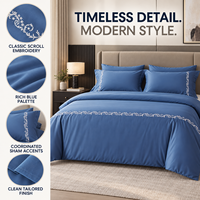 Taies d'oreiller géométriques brodées 3 pièces en coton 100% de luxe, douces, respirantes, garnissage polyester 350 g/m², toutes saisons