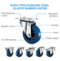 Roulettes en acier inoxydable, roulettes antirouille, roues en caoutchouc élastique, roues en PU, roulettes en nylon, 3,5'', 4'', 5'', 6'', 8'', SUS 304