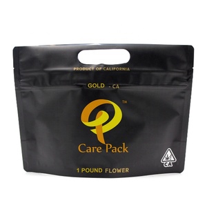 Resistente a niños de impresión de Oro 1 libra mate bolsas para hierba flor con mango bolsillos - Product Image 1