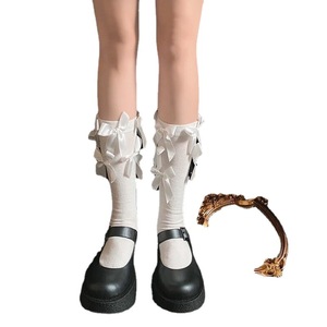Velvet Sweat-Absorbing Knee Socks Black Bow Knot Women's Long Cotton JK Style Autumn Winter Wear - Product Image 5