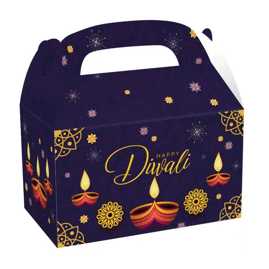Customize Happy Diwali Candy Boxes and Double-Sided Design Paper Gift Cake Goodies Box for Festival Wedding Of Party Supplies
