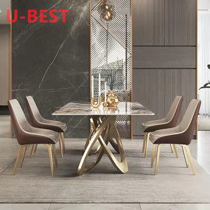 Yüksek kalite lüks büyük 8 koltuklu İtalyan Metal paslanmaz çelik ayak seramik karo mermer masa reçine yemek masası seti - Product Image 5