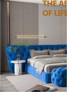 Meubles de chambre à coucher modernes, tête de lit large en tissu, lit double, lit king size capitonné - Product Image 2