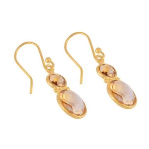 925แข็งชุบทองเงินสเตอร์ลิงต่างหูพลอยซิทรินทำด้วยมือเครื่องประดับชั้นดีสไตล์วินเทจของขวัญงานแต่งงานสำหรับผู้หญิง - Product Image 1