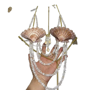 Chaîne de corps romantique faite à la main pour femme, en coquillages véritables et perles d'imitation, collier halter pour fête, plage, vacances, cadeau - Product Image 1