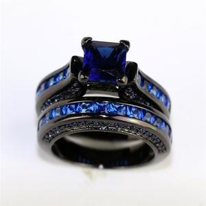 Set di fedi nuziali per coppie di zirconi blu scuro per coppie - Product Image 4