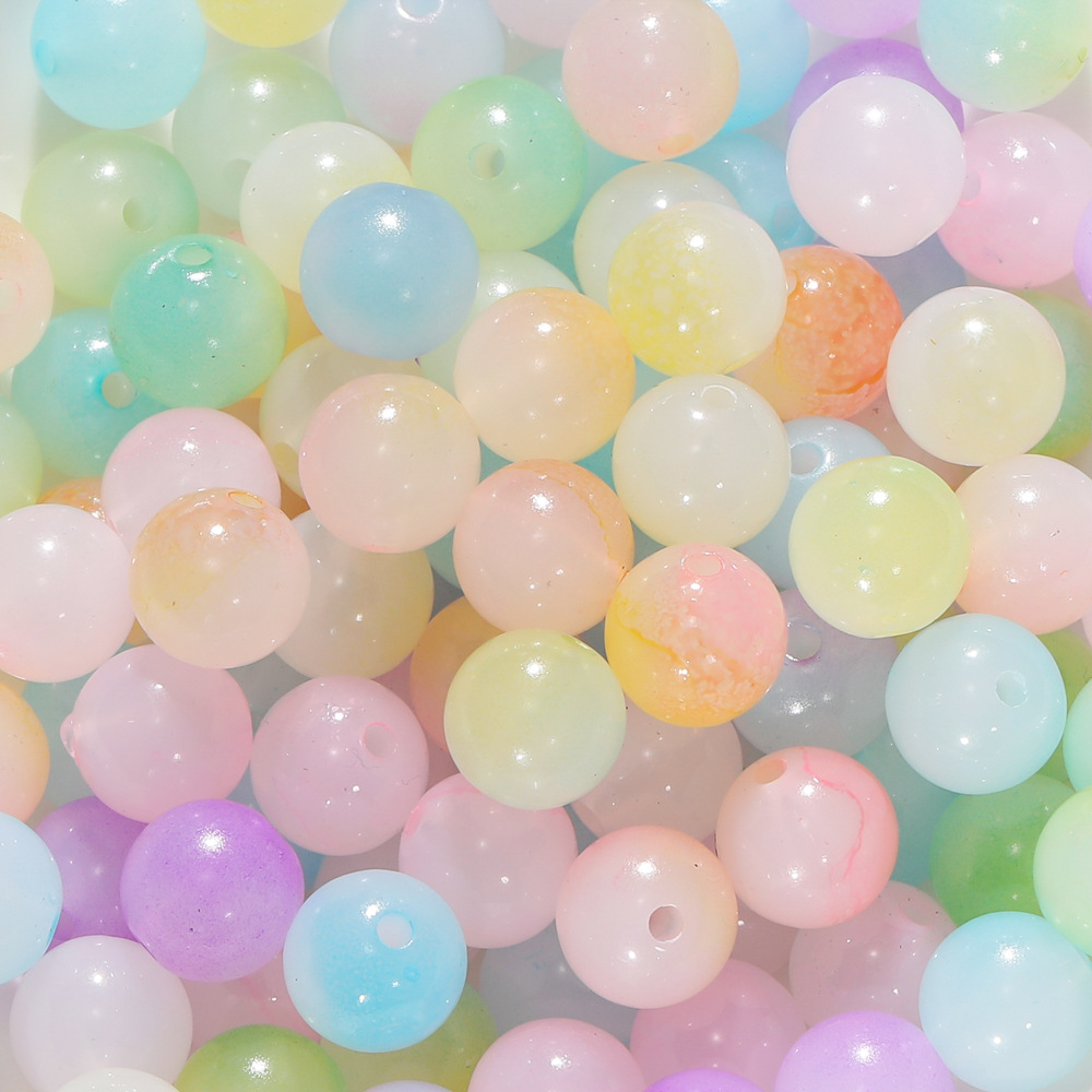 Perles de verre imitation jade bicolores - mélange de couleurs aléatoire