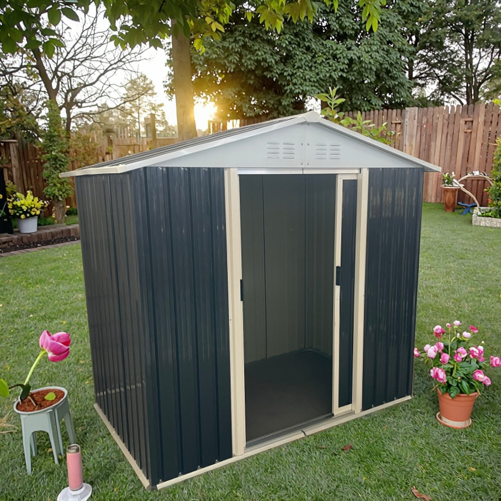 Green Galvanized Steel Metal Garden Shed Outdoor Storage Building with Easy Assembly for Garden Furniture