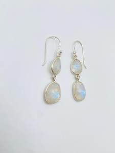 925 <b>Sterling</b> <b>Silver</b> <b>Huggie</b> Earrings Natural Moonstone Rainbow Gemstone Dangle Drop Design Stylish Trendy Party Gift Anniversary - Product Image 3