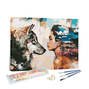 Kit d'art sur toile OEM ODM en gros, <span class=keywords><strong>Peinture</strong></span> par numéros <span class=keywords><strong>Loup</strong></span> et Femme Double Exposition - Product Image 1