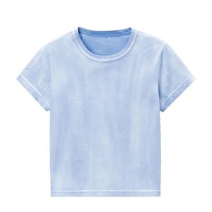 Camiseta Esencial de Algodón Lavado con Efecto Desgastado y Estampado de Logotipo Personalizado, Cuello Redondo, Manga Corta para Mujer - Product Image 2