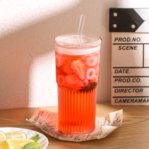 Gobelet en verre réutilisable transparent de <span class=keywords><strong>500ml</strong></span> avec paille/couvercle, vente en gros, grande capacité, jus Boba, tasse à boire - Product Image 4