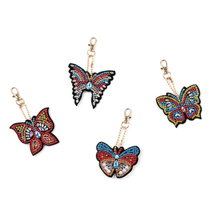 New <span class=keywords><strong>DIY</strong></span> 4 cái 5D sơn kim cương Keychain bướm hình ảnh phim hoạt hình Thiết kế vòng chìa khóa trang trí quà tặng - Product Image 1