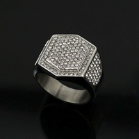 Bagues en strass imperméables en gros bague de luxe en acier inoxydable bague de marque de mode unisexe pour hommes