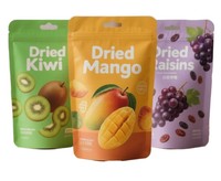 Verpakkingen voor fruit snacks op maat, zakjes voor gedroogd fruit, hanggat, klaar voor presentatie, hersluitbaar, retail, private label levering