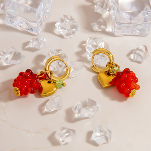 Pendientes Colgantes con Forma de Fruta, Diseño de Uva en Aleación de Zinc, Color de Cuentas Aleatorio EH11916, Joyería de Moda de Verano - Product Image 3