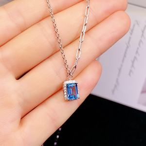 Conjuntos de Joyería Premium al por Mayor, Collar y Colgante de Circonita y Topacio Azul Londres de Moda, Diseño Cuadrado - Product Image 2