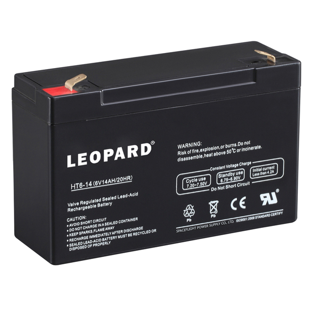 LEOPARD HT6-14 Long Life AGM VRLA Free Maintenance 6v 14ah 3-Cell Sealed Lead Acid Battery for UPS Energy Storage