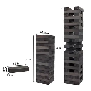 Customized 54 Piece Giant Tumble Tower Grey For Family 6.9 X 6.9 X 24 Inches Wooden Block Stacking Game