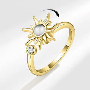 Wholesale <b>anxiety</b> jewelry Bezel Set Cubic Zirconia Copper <b>Gold</b> Plated Sun rotating <b>ring</b> tarnish free For Women - Product Image 1