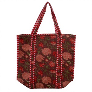 Indian Handmade Cotton Striped Beach Tote <b>Bag</b> Women Quilted Stitching Large Capacity <b>Long</b> Handle Shoulder <b>Bag</b> for Exhibition Use - Product Image 1