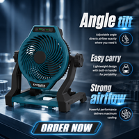 Ventilateur sans fil 20V 190mm portable rechargeable avec batterie au lithium, 3 vitesses, pour chantier, atelier, camping