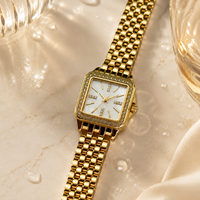 Montre OEM personnalisée avec logo, pour femme, style vintage, mouvement à quartz, résistante aux éclaboussures, boîtier rectangulaire en alliage, fermoir bijou, cadran en verre/PP avec pierres, cadeau