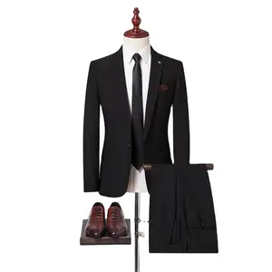 Autumn New embroidery decoration banquet flat collar slit slim fit spot slim style black suit for men