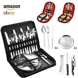 Hot Sale <span class=keywords><strong>Camping</strong></span> Geschirr Edelstahl Besteck <span class=keywords><strong>Set</strong></span> Messer Gabel Löffel Teller Besteck 10/20 Pcs Tragbares Besteck <span class=keywords><strong>Set</strong></span> - Product Image 2