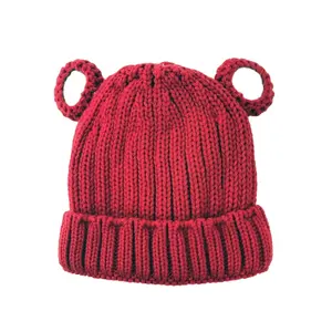 Hoge Kwaliteit Baby Peuter Baby Beanie Hoed Pom Pom Beer Oren Gebreide Muts Met Fleece Voering