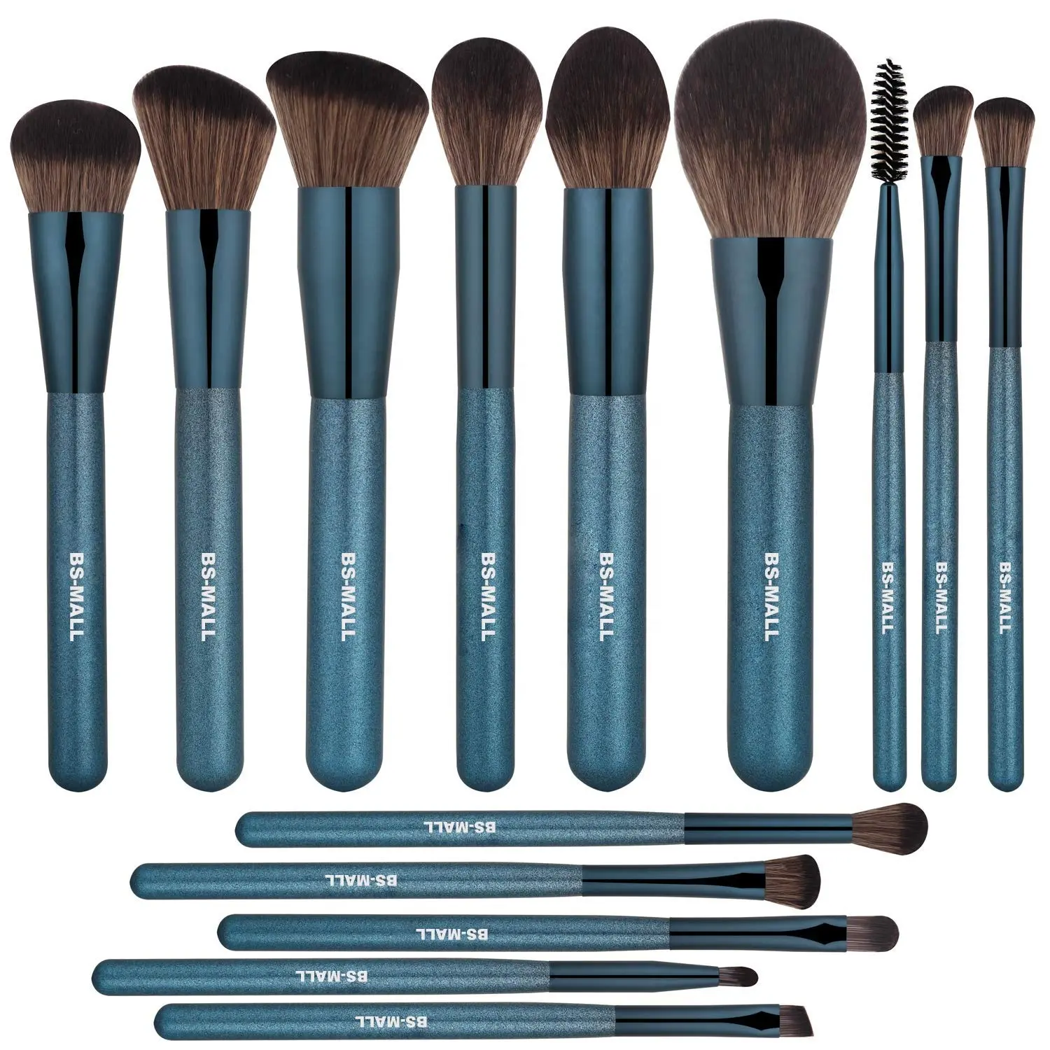 Groothandel BS-MALL 14 Pcs Shimmering Blauw Cosmetische Make Up Borstel Premium Synthetische Make-Up Kwasten Set