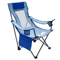Chaise pliante d'extérieur portable avec dossier haut en maille respirante, porte-gobelet et poche