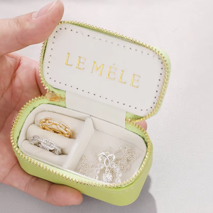 Custom Logo Square Mini Portable Fashionable Earrings <b>Ring</b> Zipper Leather Velvet Travel Jewelry <b>Storage</b> Case Box EQ354 EleQeen - Product Image 1