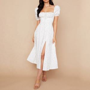 Robe longue romantique pour femme, blanche unie, manches bouffantes, style bohème professionnel, taille élastique, décontractée, pour l'été et l'hiver, lavable - Product Image 2