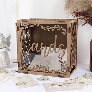 Wooden Openwork <b>Wedding</b> <b>Card</b> <b>Box</b> Rectangle Pine Handmade <b>Cards</b> Decoration - Product Image 4