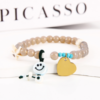 Ywyougang 4 Farben für Puppen Vergoldetes Perlen-Edelstahl Blanko-Herz-Anhänger Stretch-Armband Unisex Geschenk Modeschmuck