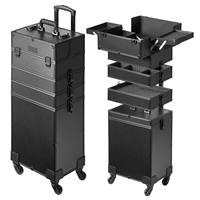 Valise à roulettes en aluminium 5 en 1 pour maquillage et cosmétiques avec support OEM, doublure EVA résistante à la poussière