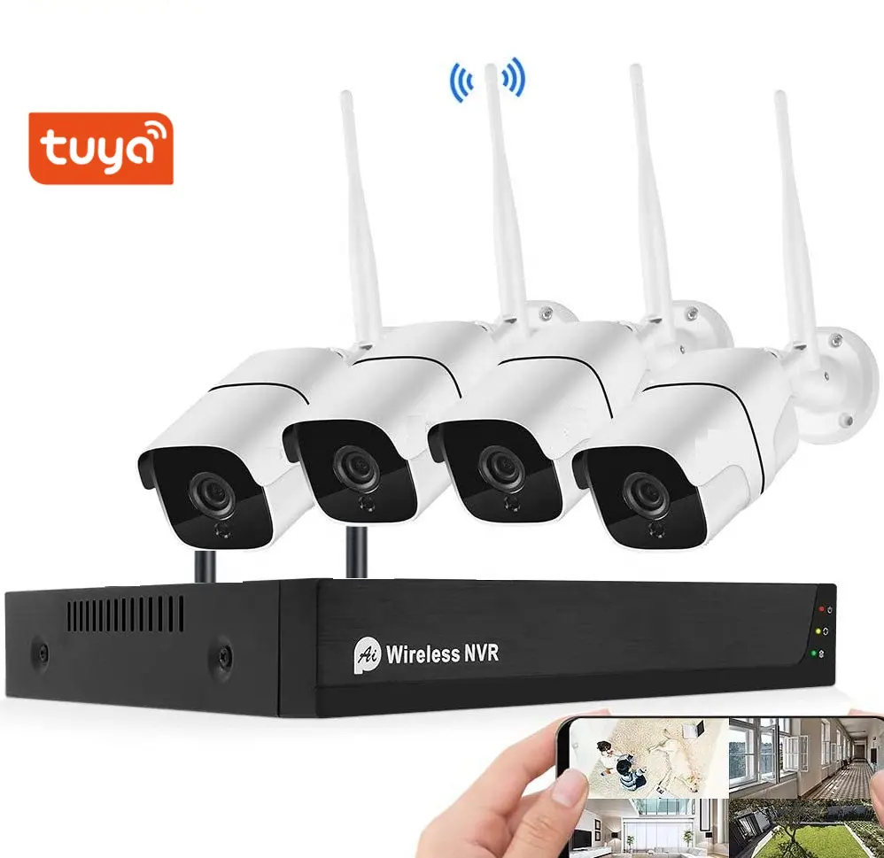 4CH Tuya Camera Wireless System 2MP NVR AI IP CCTV Camera sistema di sicurezza Kit di videosorveglianza Wifi IR-CUT Outdoor