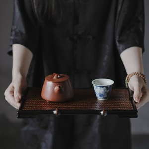 Chinese Style Bamboo <b>Tea</b> <b>Tray</b> Rectangle Lacquered Portable Storage <b>Tray</b> For <b>Tea</b> Serving - Product Image 2