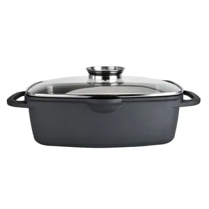 High Quality Black Non-stick Covered Oval Roasting Pan Oval Grilled Turkey Roaster Pan with Glass Lid