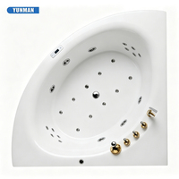 Baignoire de massage à remous autoportante rectangulaire noire moderne de luxe avec robinets dorés et jets de douche pour hydrothérapie