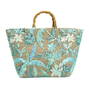 Wholesale Fashion Customizable Small Canvas Jacquard Flower Woven Tote Bag Custom Logo Tote Bags With Pocket For Women