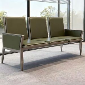 Banco de Espera Portátil de 3 Plazas, Estilo Moderno de Mediados de Siglo, Estructura Metálica, Tapicería Beige, Mueble Comercial Resistente para Oficina - Product Image 2