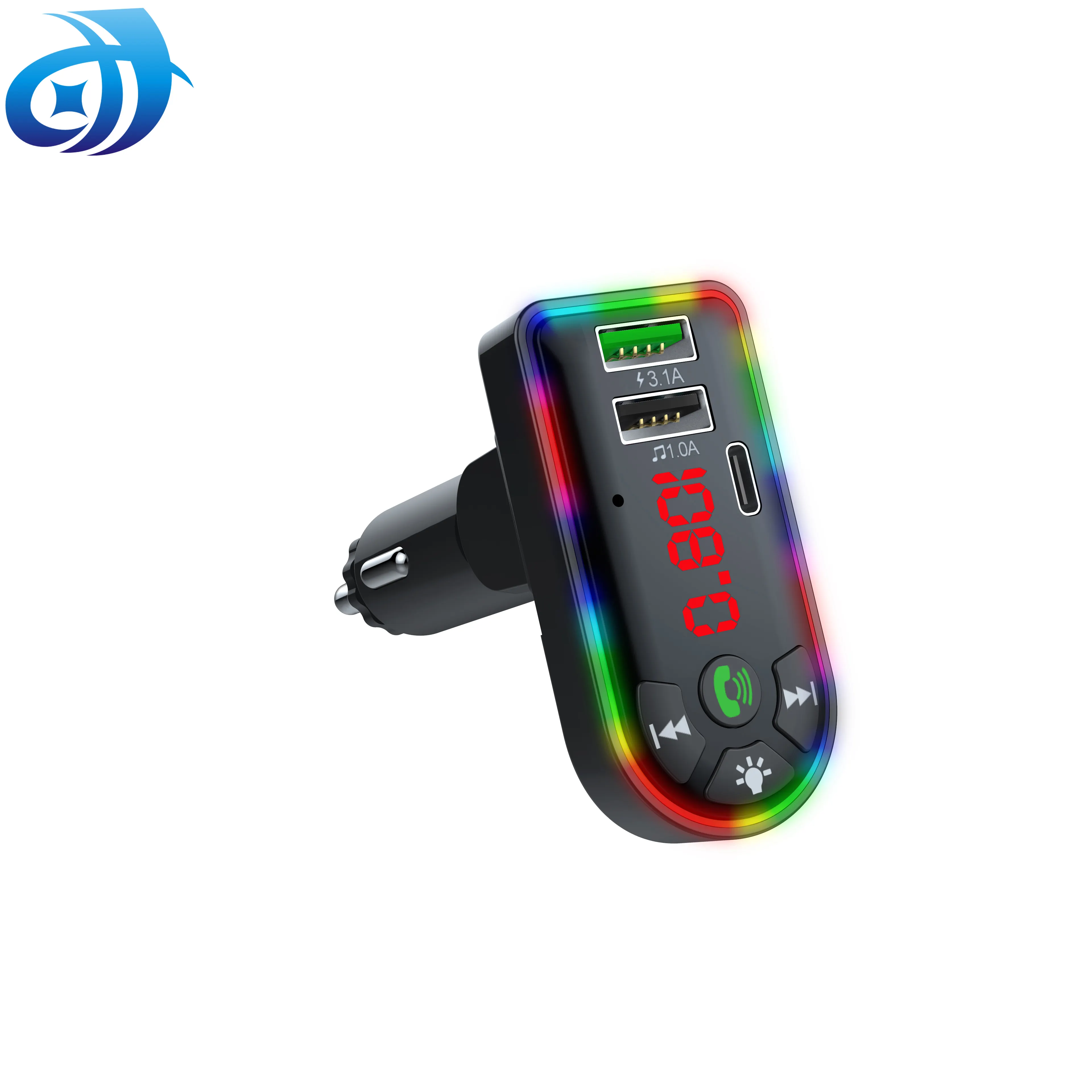 Mp3 Player Blue Tooth Fm Transmitter Aux Bluetooths 5.0 Card Bloototh 2 Usb 1 Type C Car Charger
