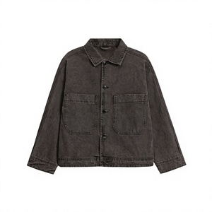 Veste en jean marron foncé pour homme, col rabattu, style workwear, coupe classique, décontractée, en coton lavé, pour l'automne - Product Image 1