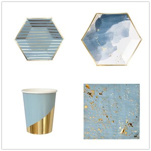 ชุดอุปกรณ์จัดงานเลี้ยงแบบใช้แล้วทิ้ง DAMAI สีฟ้า ประกอบด้วยจาน ถ้วย และผ้าเช็ดปาก สำหรับงานวันเกิด - Product Image 2