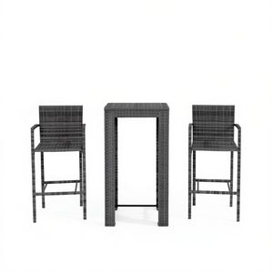 Set Bar da Giardino in Rattan PE Grigio, Design Moderno, Arredamento Esterno Durevole, Utensili per Bar - Product Image 1
