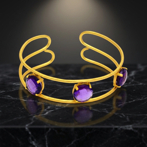 Handmade Gemstone <b>Bangle</b> <b>Bracelet</b> with Purple Gemstone Gems, Gold Plated Casual and Sporty <b>Bracelet</b> for Woman - Product Image 3
